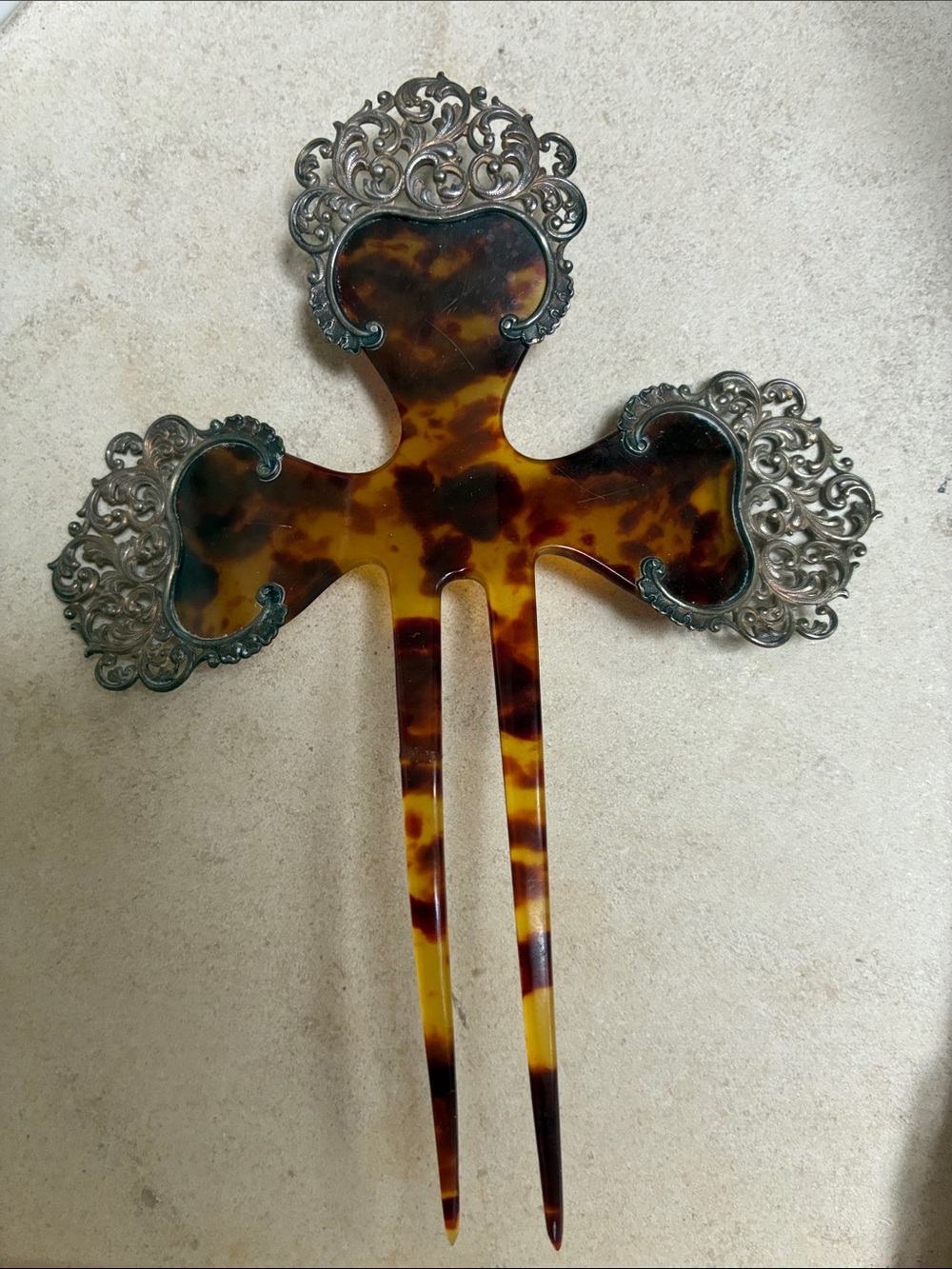 Sterling and faux tortoise shell hair piece -as is